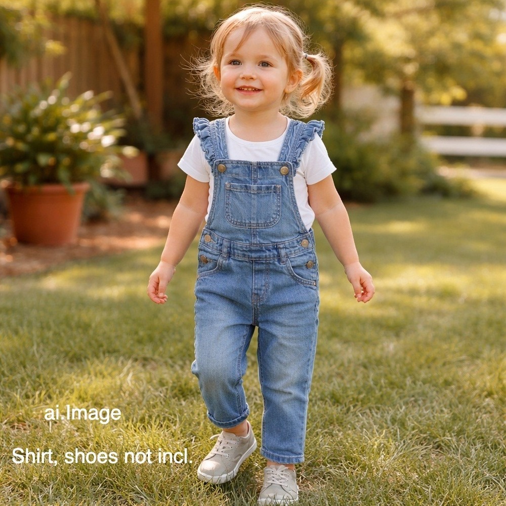 GAP Denim Kids Blue Ruffle Strap Denim Bib Overalls Sz 3 Years Cottagecore Retro
